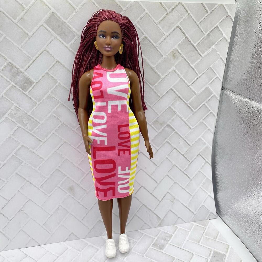 Barbie Fashionistas Doll #186, Curvy, Crimson Braids, Sleeveless Love Dress 12"